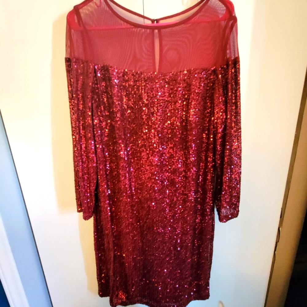 Long sleeve red sequin dress